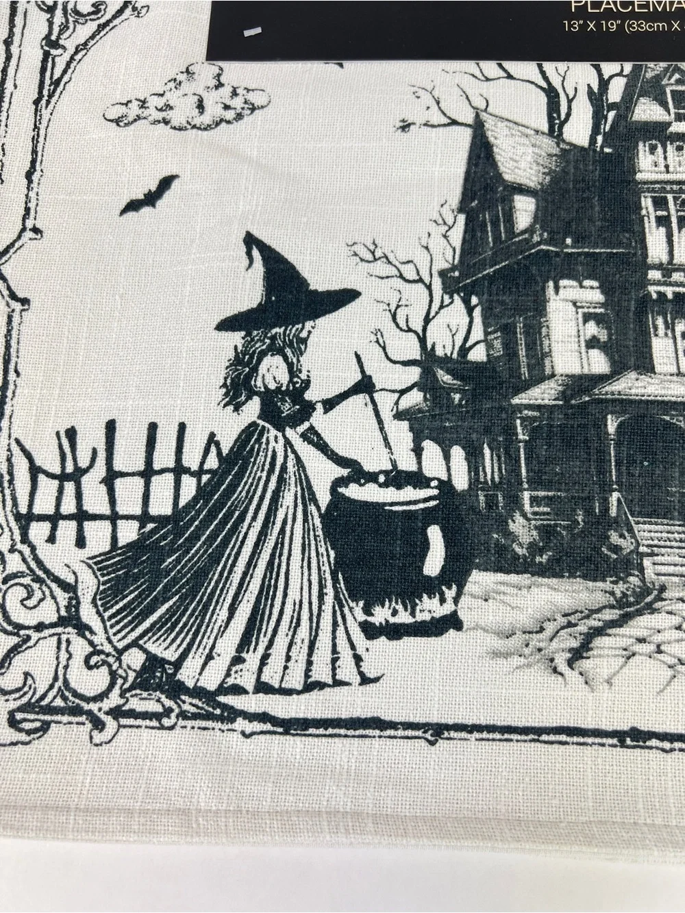 Rachel Zoe Halloween Placemats Set of 4 Black and White